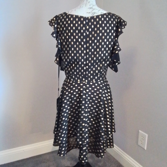 NWT IEENA for Mac Duggal Black & Gold Dot Tiered Ruffle Dress - 12 - Picture 12 of 16